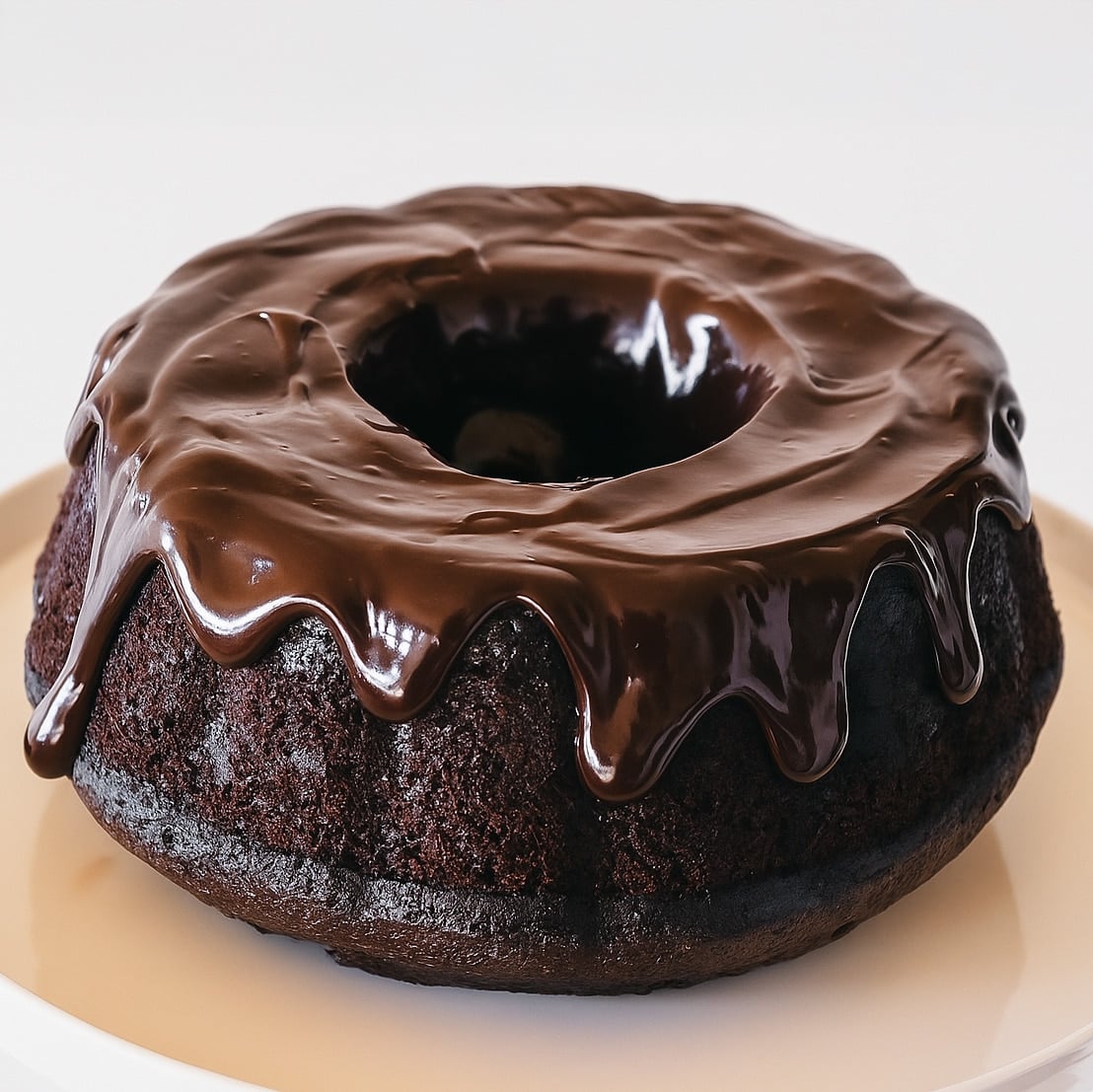 Kahlua chocolate cake on a beige serving tray